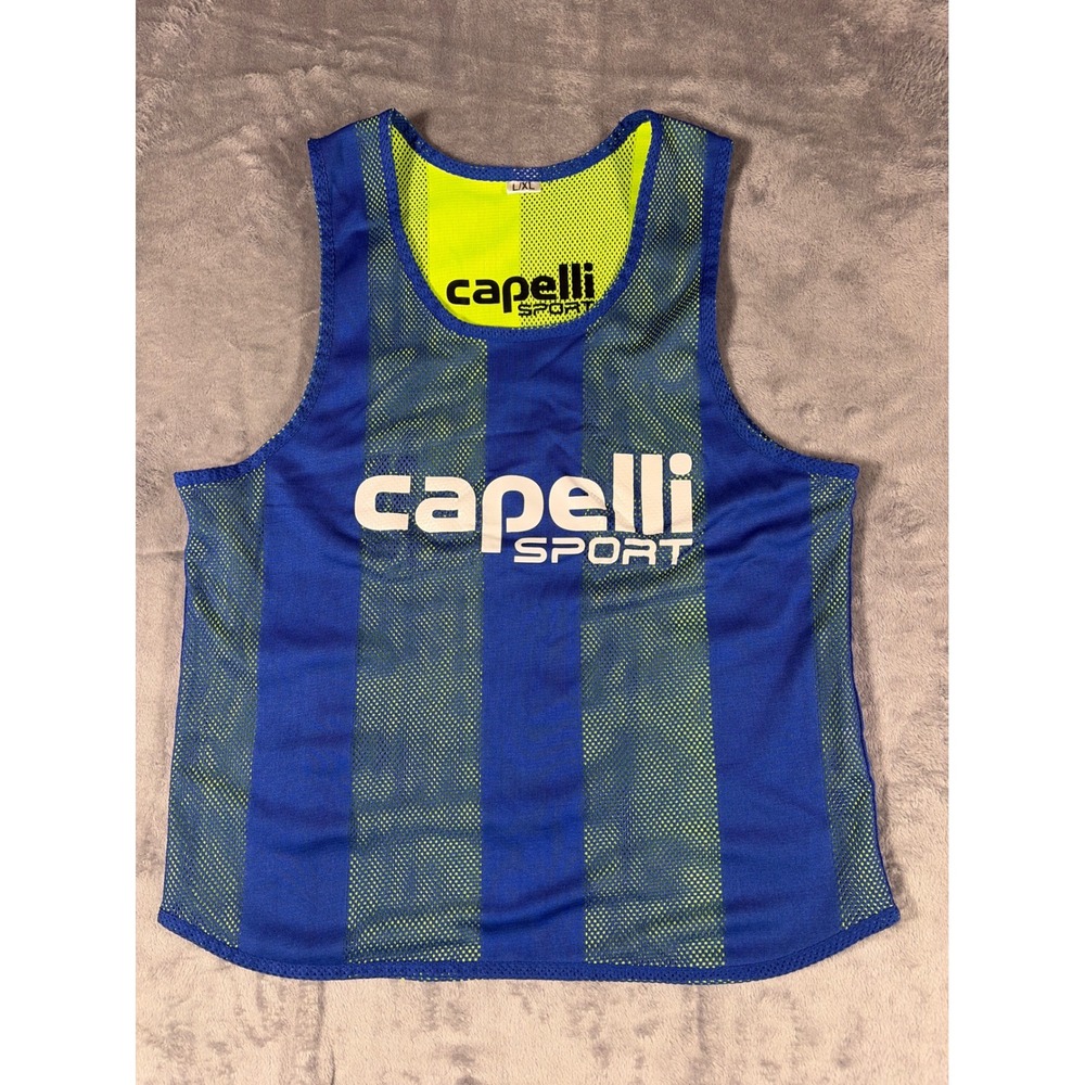 Capelli Sport Reversible Soccer Training Bib Pinnie Blue Neon Yellow Mesh L/XL